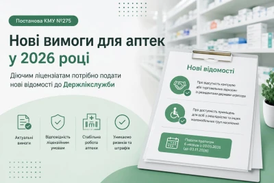 Нові вимоги для аптек у 2026 році: що потрібно подати до Держлікслужби